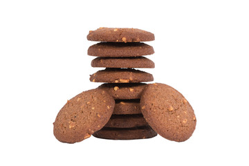 Fototapeta na wymiar Chocolate cashew nut butter cookies stack isolated on white back