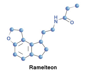 Ramelteon is a sleep agent that selectively binds to the melatonin MT1 and MT2 receptors in the suprachiasmatic nucleus.