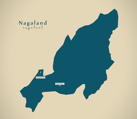 Modern Map - Nagaland IN India federal state illustration