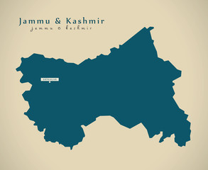 Modern Map - Jammu and Kashmir IN India federal state illustrati