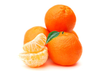 tangerine slices isolated on white background