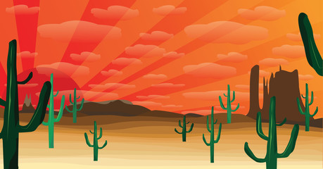 Plakat western desert at sunset