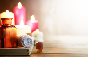 Spa accessories candle and bottle
