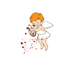  Funny little cupid. Illustration of a Valentine's Day. Vector. Isolated on white background