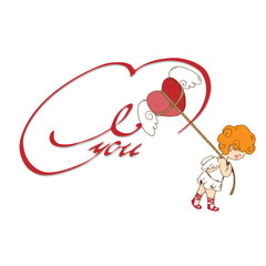 Funny little cupid. Illustration of a Valentine's Day. Vector. Isolated on white background
