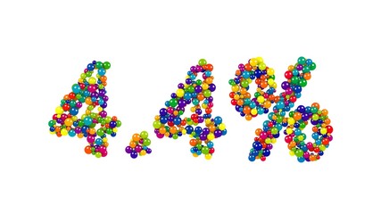 The sign four point four percent of joyful bright coloured marbles isolated on white background