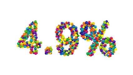 The digits four point nine percent made of shiny colored 3D marbles on white background