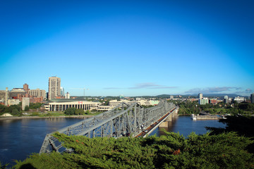 Fototapeta na wymiar Ottawa river views and Alexandra Bridge, Ottawa, Canada
