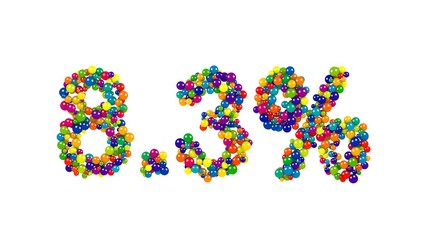 Funny eight point three percent sign of little colorful glossy balls isolated on white background