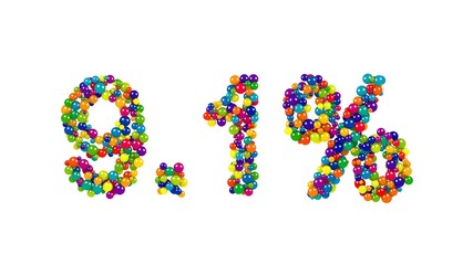 Naklejka na ściany i meble Multicolored sweets arranged to form 9.1% reduction or discount sign on white background
