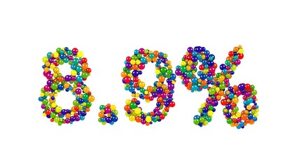 Naklejka na ściany i meble Multicolored sweets arranged to form 8.9% reduction or discount sign on white background