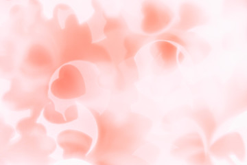  Valentine's day abstract background of soft red, white bokeh blur hearts. Festive valentine backdrop.