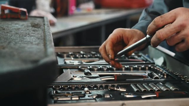 A set of tools for repair in car service, close up
