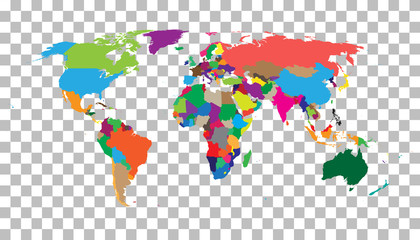 Fototapeta na wymiar Blank colorful world map on isolated background. World map vector template for website, infographics, design. Flat earth world map illustration