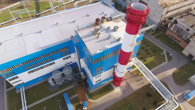 Aerial shot of Tula. Top view of modern heat power station. Russia. 4K