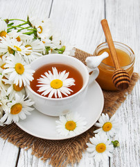 cup of herbal tea with chamomile flowers