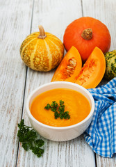 Pumpkin soup with fresh pumpkins