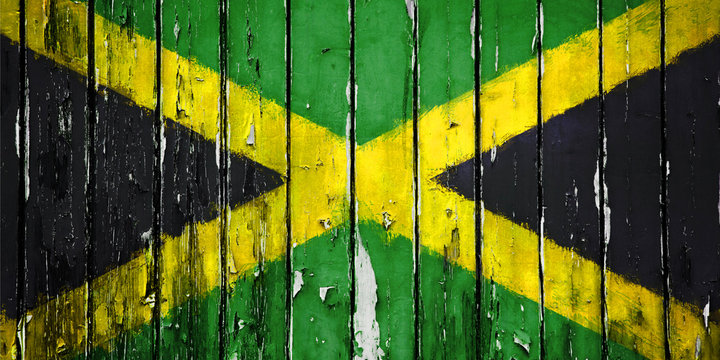 Illustration Flag of Jamaica on wooden background