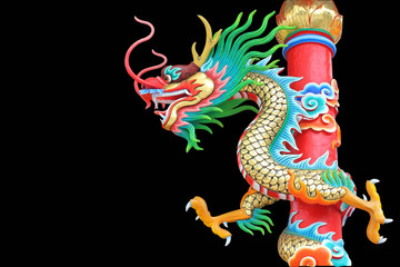 Dragon Statue isolated on black background