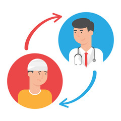 Vector illustration of doctor and patient, medical consultation, treatment