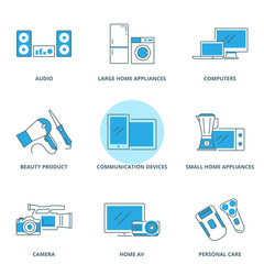 Large and small home appliances, electronic devices vector icons set