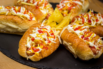 Hot dogs in venezuelan style with potatoes