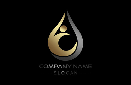 Liquid Drop Human Icon In Gold And Metal Color