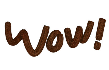 Wow chocolate text. Wow sign with broken text