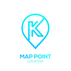 Letter K Logo Map Point Location,City locator,Pin maps symbol,Gps icon,Geo point navigation logotype