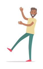 Smiling Man Standing on One Leg Shopping. Vector
