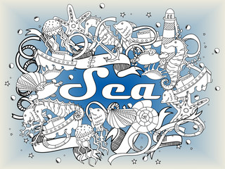 Sea line art design vector illustration