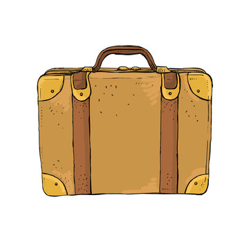 Vintage luggage suitcase sketch illustration. Retro old style travel suticase hand drawn illustration