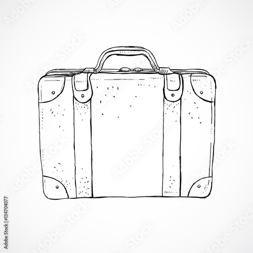"Vintage luggage suitcase sketch illustration. Retro old style travel