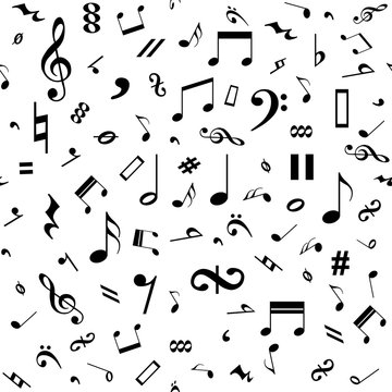 Seamless black and white music notes background