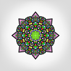 Ornament color card with mandala. Vintage decorative elements.