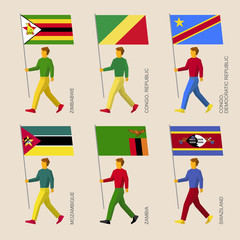 People with flags Zimbabwe, Zambia, Mozambique, Swaziland, Congo