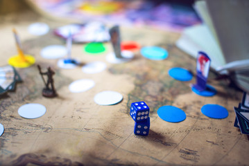 Dice are on the background fantasy Board games