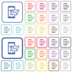 Sending email from mobile phone outlined flat color icons