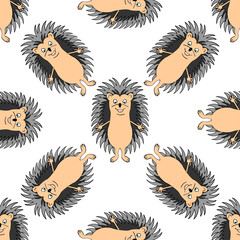 funny hedgehog sketch, in color, seamless pattern