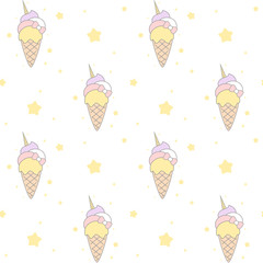 cute cartoon rainbow unicorn ice cream seamless vector pattern background illustration

