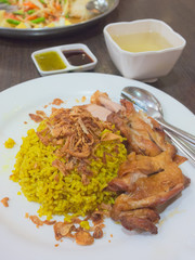 Khao Mok Gai-Thai style chicken biryani, Muslim halal yellow ric