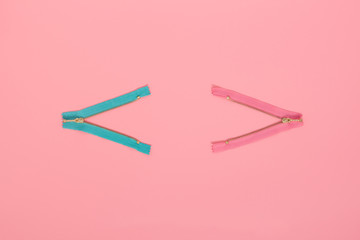 Zipper on a pink background. Flat lay concept, top view. - 134708283