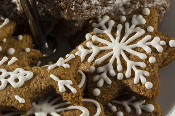 Christmas gingerbread snowflake in detail.