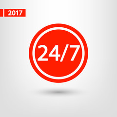 24 hours a day and 7 days a week icon, vector illustration. Flat design style 