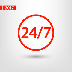 24 hours a day and 7 days a week icon, vector illustration. Flat design style 