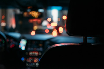 Night road view from inside car