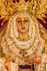 Holy week in Cadiz, Spain. Holy Mary of the Trinity. Closeup