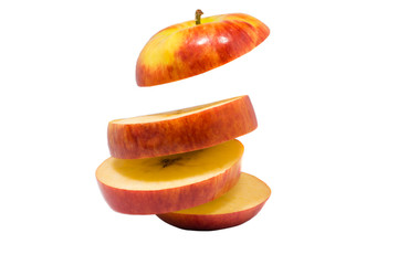 Sliced apple over white background.