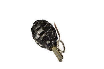 Black hand grenade isolated on white
