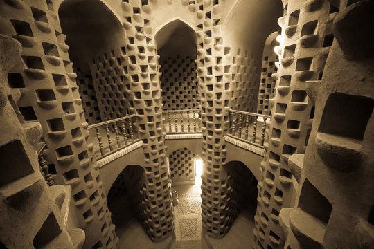 interior of the traditional pigeon house in Meybod, Yazd province, Iran. a pegeon tower was build for kept  their eggs, flesh and dung.(precess in vintage style)